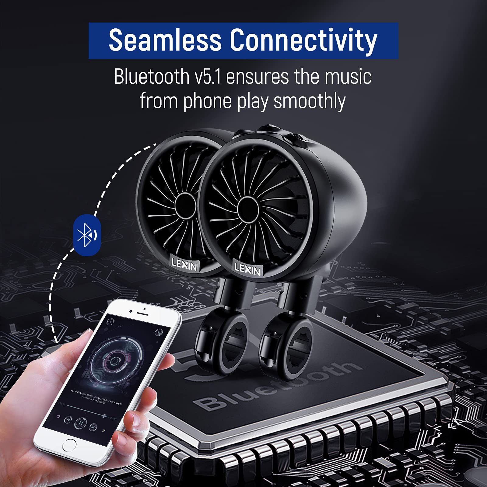 LEXIN Q3 Casse Bluetooth per Moto, impianto audio con indicatori LED, altoparlanti Bluetooth per moto, impianto altoparlanti moto adatto per manubri da 7/8" a 1-1/4"