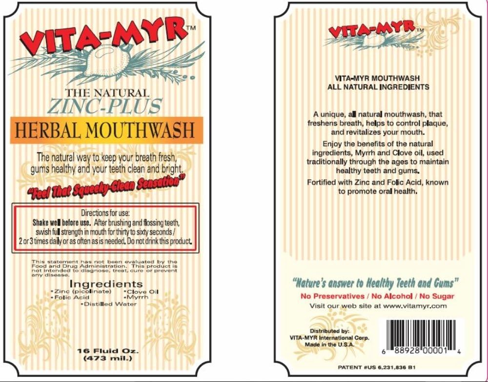 6 Bottles 16 Oz Vitamyr Mouthwash & 6 Tubes 5.4 Oz Vitamyr Zinc-Plus Xtra Herbal Natural Toothpaste