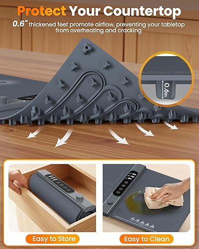 Miniatura 8 de Tapete de calentamiento independiente de 3 zonas para alimentos, 40 x 17 pulgadas, XXL, tapete de calentamiento de alimentos con 17 niveles de