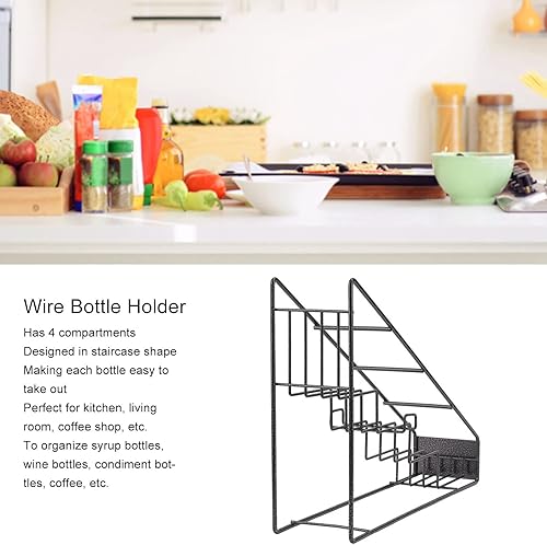 Miniatura 3 de Soporte para botella de jarabe, organizador de botellas de alambre de 4 compartimentos, soporte de jarabe de acero inoxidable, estante de especias