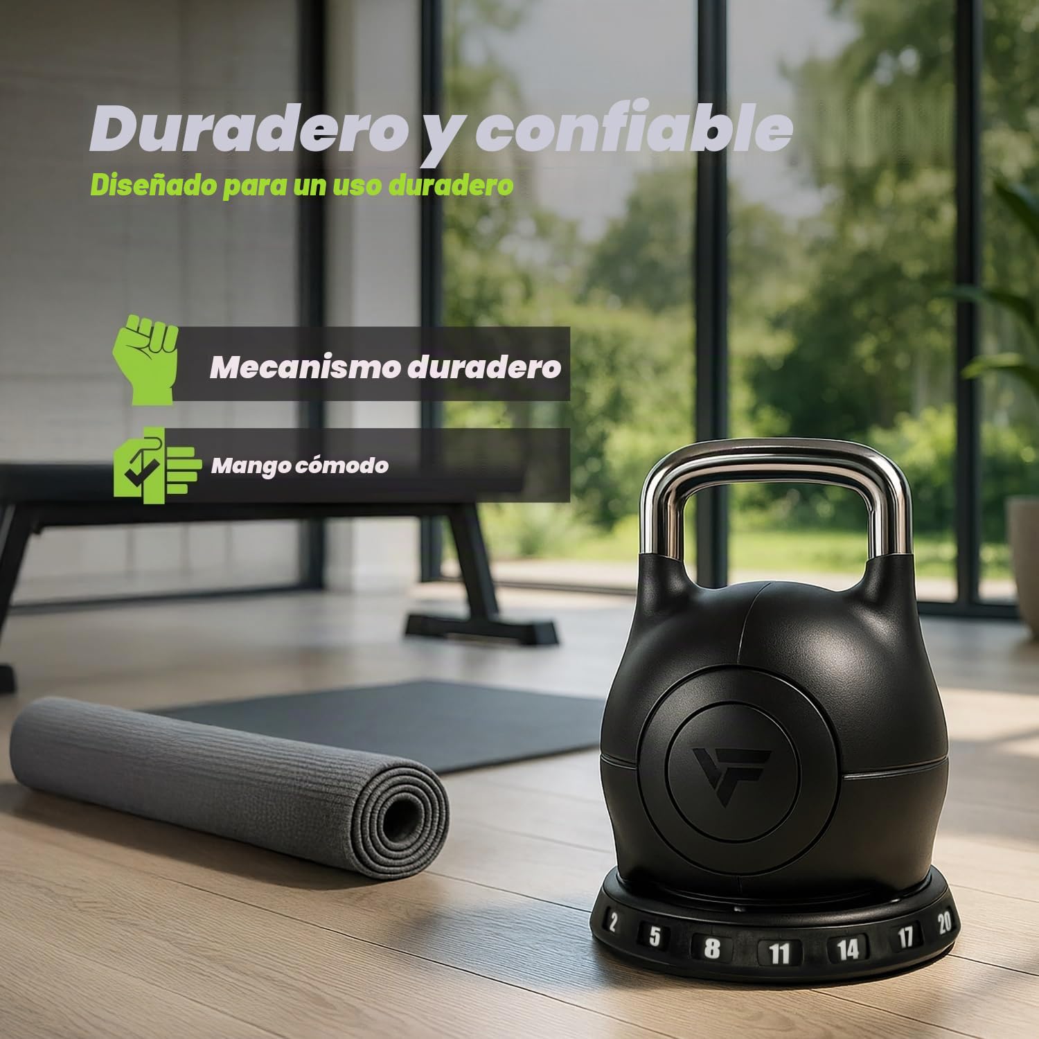 VirtuFit Pesa rusa ajustable 2/20 kg | Construcción de acero resistente | Entrenamiento funcional, crossfit y deportes de fuerza | Mango ergonómico | Negro