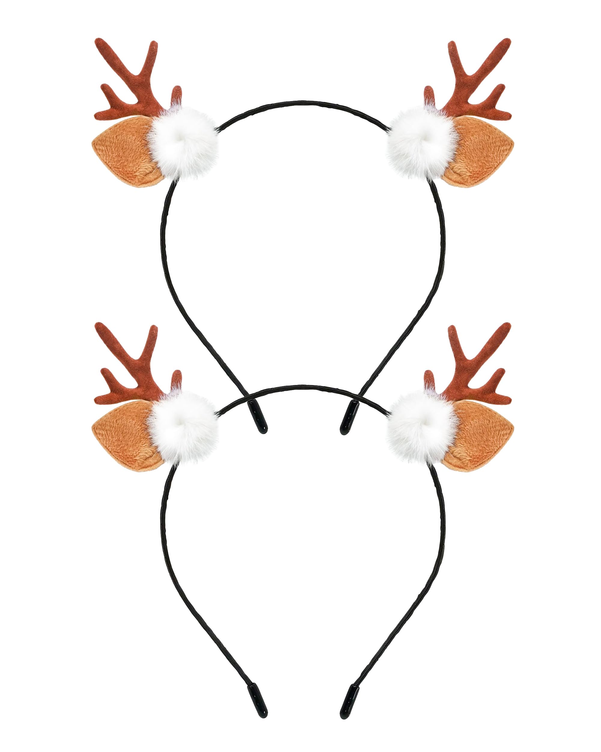 MZinge 2pcs Flocked Deer Antlers Headband, Reindeer Headdress for Christmas Halloween Cosplay Hair Accessories for Adults