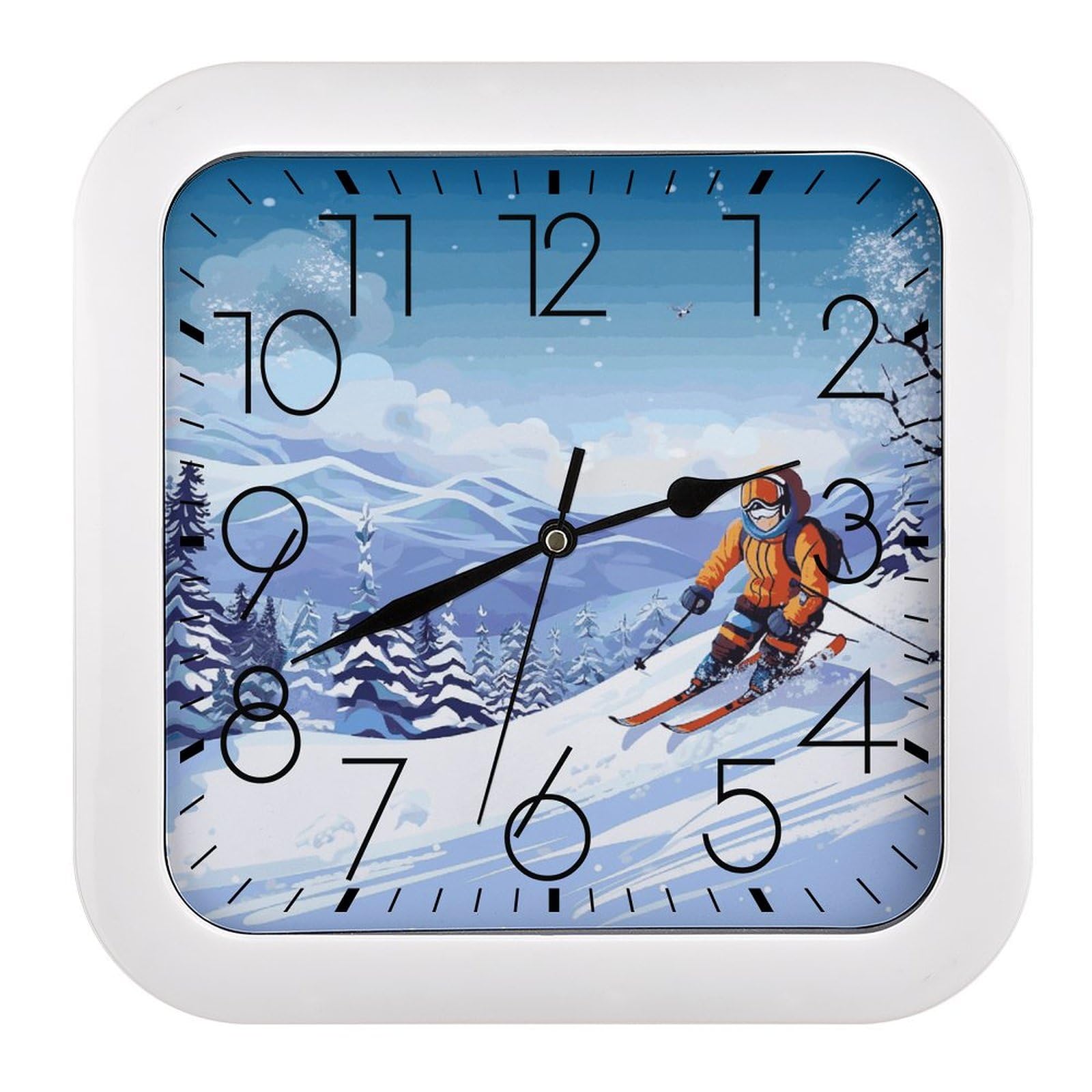 Horloge murale carrée silencieuse imprimée 25,4 cm horloge plastique à piles