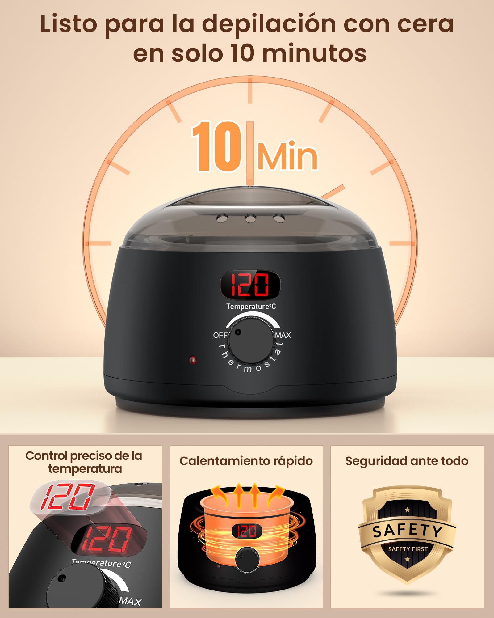 Calentador de Cera Depilatoria - Maquina Cera Caliente Depilacion con Visualización Temperatura Depilacion en Casa para Cuerpo Completo, Cejas, Faciales, Bikini, Piernas, Axila para Mujer y Hombre