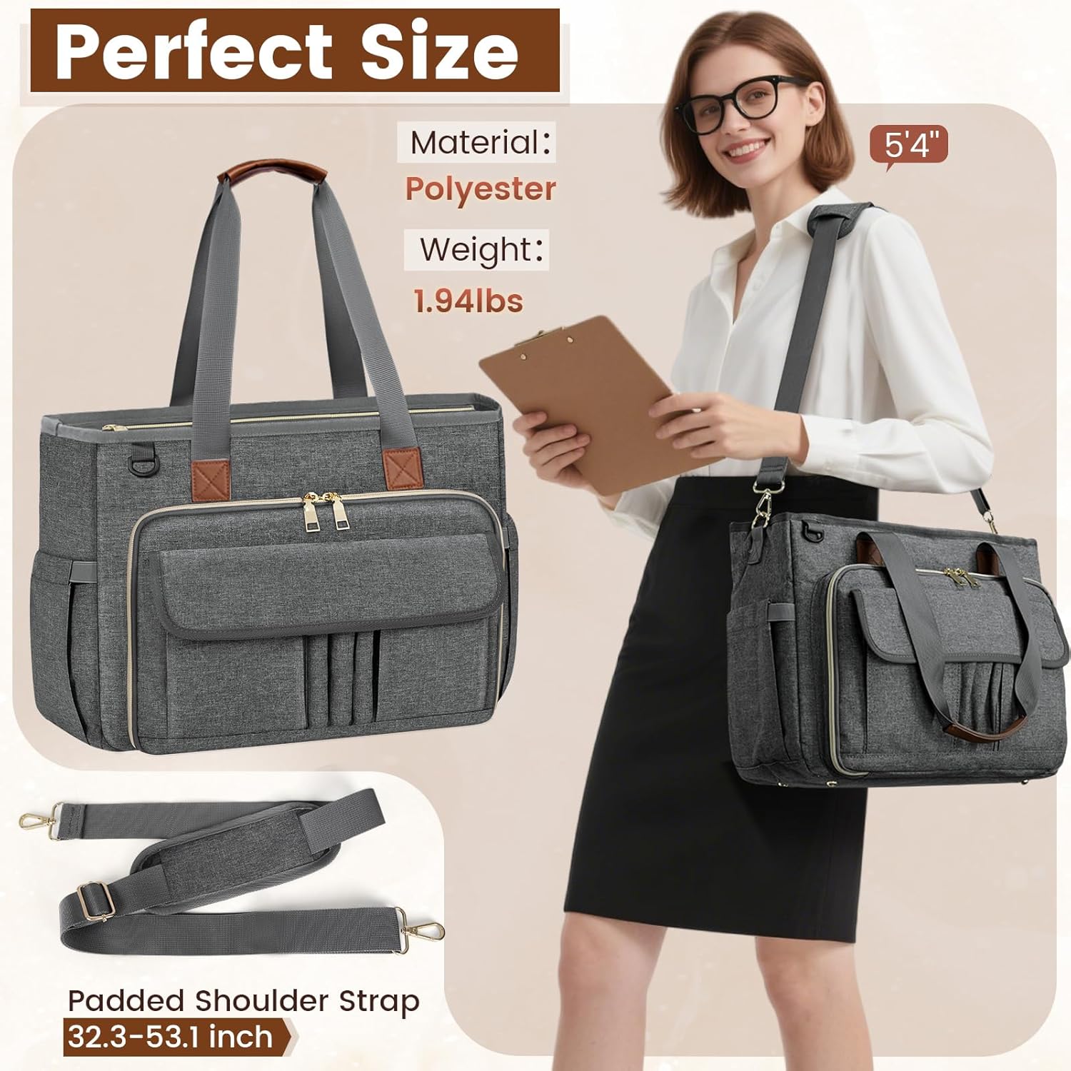 RAINSMORE Teacher Tote Bag 15.6 inch Laptop Bag for Women Work Bags Nurse Bag Lightweight Laptop Tote Computer Briefcase - Image 7