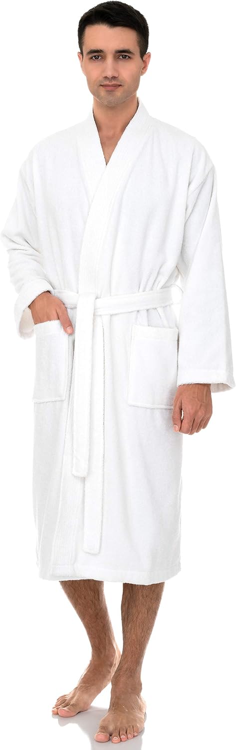 TowelSelections Mens Robe, 100% Cotton Terry Cloth Bathrobe, Soft Kimono Bath Robe for Men XS-4X X-Small-Small White