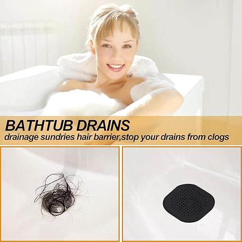 Miniatura 6 de Paquete de 2 cubiertas de drenaje cuadradas para ducha, de silicona, con 4 ventosas, duradero y no se deforma fácilmente para bañera, cocina y baño