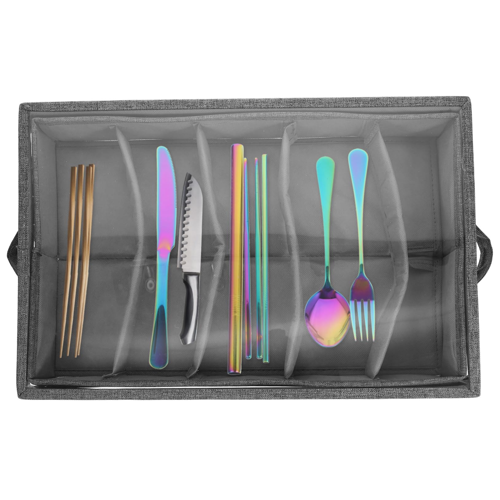 Caja Organizadora para Cubiertos con Divisores, Plegable y Portátil, Material Poliéster y Cartón, Ahorro de Espacio Adecuado para Uso al Aire Libre y Viaje