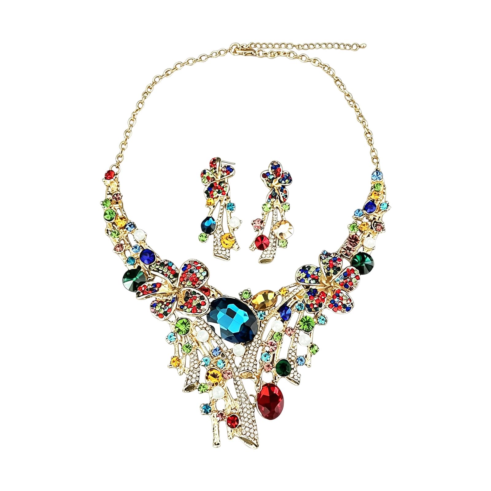 Deslumbrante juego de collar y aretes de tuerca con longitud ajustable, exquisito juego de joyas adecuado para un estilo versátil, joyería floral geométrica