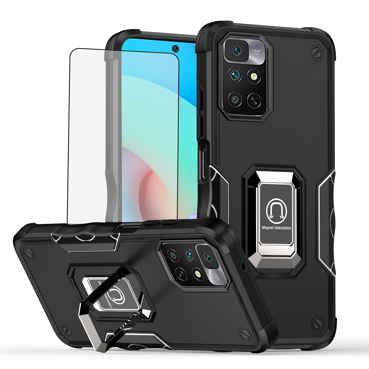 Asuwish Phone Case for Xiaomi Redmi Note 12 Pro 4G/Redmi Note 11 Pro 5G with Screen Protector Cover and Slim Ring Holder Stand Hard Hybrid Rugged Cell