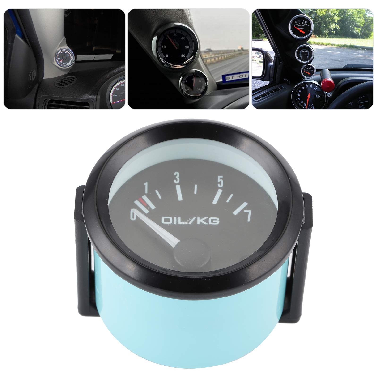 Compteur de Pression D'huile 12 V, Manomètre D'huile Universel 12 V 0-7 kg/cm² 52 Mm de Diamètre, Instrument de Voiture avec Capteur, Lumière LED Blanche