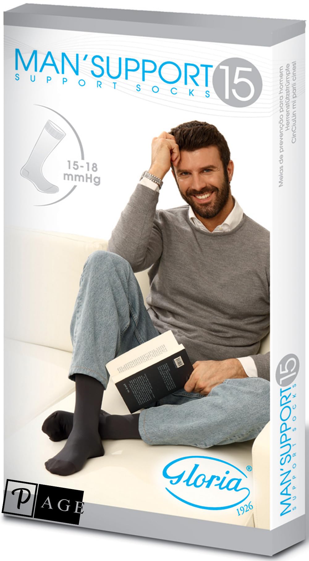Gloria MAN SUPPORT 15 Calze a Compressione Graduata da Uomo, 15-18 mmHg, Poliammide ed Elastam, Taglie 36-48