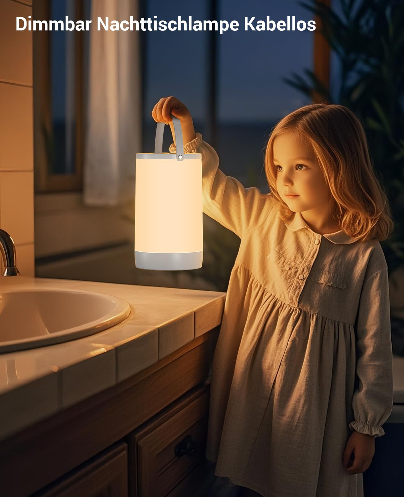 Hensam LED Tischlampe Kabellos Outdoor, Nachttischlampe Akku für Schlafzimmer, Stilllicht Ohne Kabel, Tragbares, 2200mAh, Schlaflicht Dimmbar Rot und 3000K