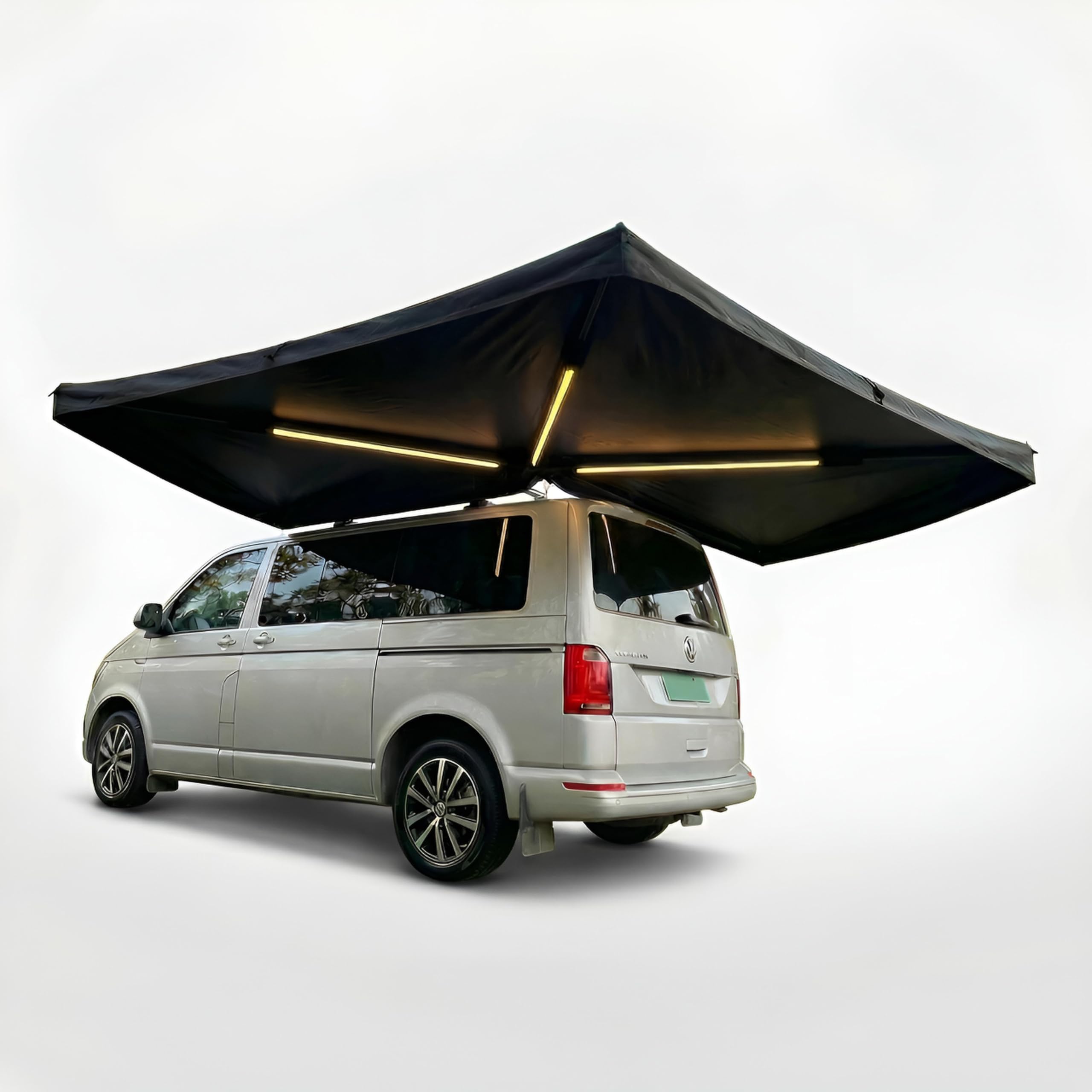 Markisenvorzelt 270° Autodachmarkise Auto Markise, Vordach, Dachzelt Schwarz/Grau LED (200x200cm für die Beifahrerseite)