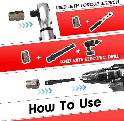 Miniatura 18 de Juego de 5 extractores de pernos resistentes, juego de extractor de pernos de 1/2 pies, juego de extractor de tuercas para quitar tuercas peladas