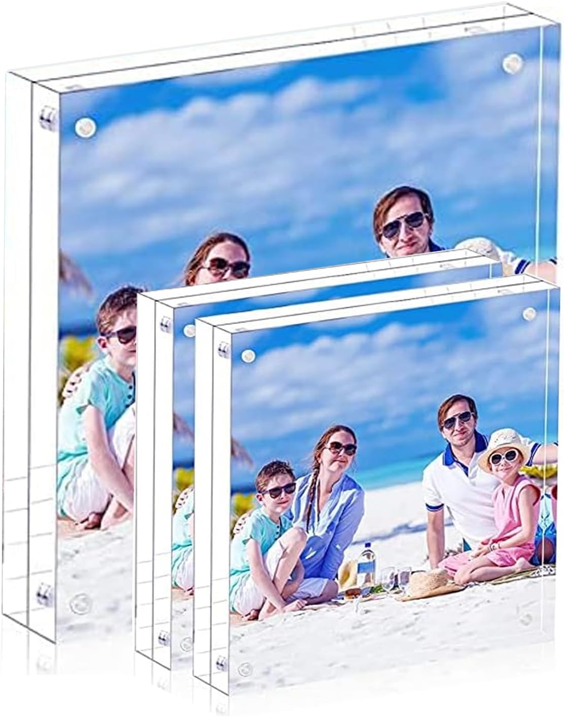 8x8 &4x4 Acrylic Picture Frame Clear Double Sided Magnetic Picture Frame Desktop Display with Photo Frame Support Stand Best Gift for Family, Baby, Document Photo Frames- Free Soft Microfiber