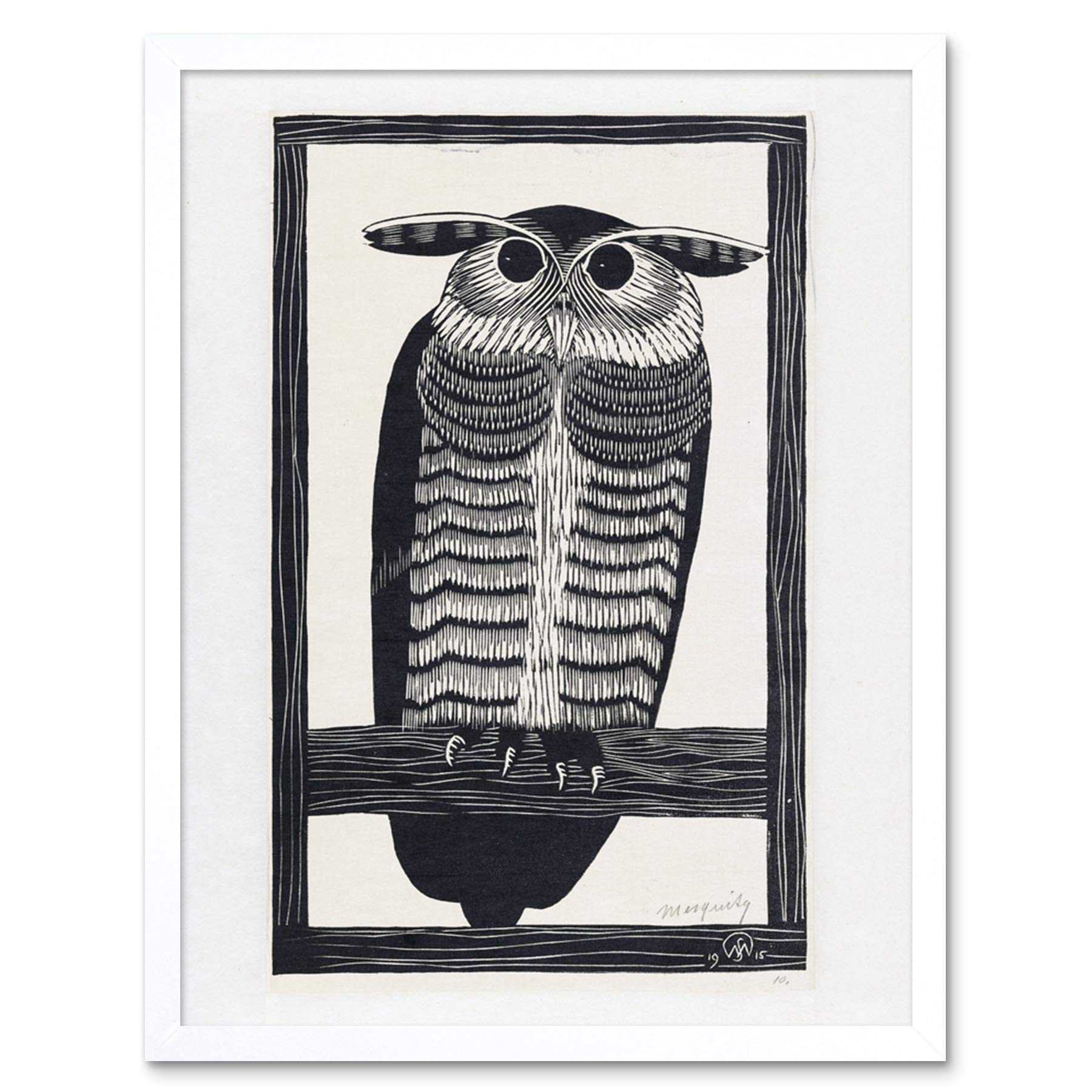 Artery8 Mesquita Horned Owl Design Bird 1915 Art Print Framed Poster Wall Decor 12x16 inch