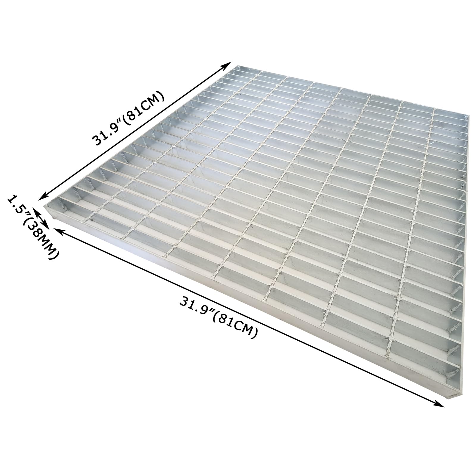 HayWHNKN Floor Grating Fiberglass Carbon Steel Grille Plate 1.5'' Thickness 2.6ftx2.6ft Silver Gray for Car Washing, Outdoor Drainage, Municipal Engineering