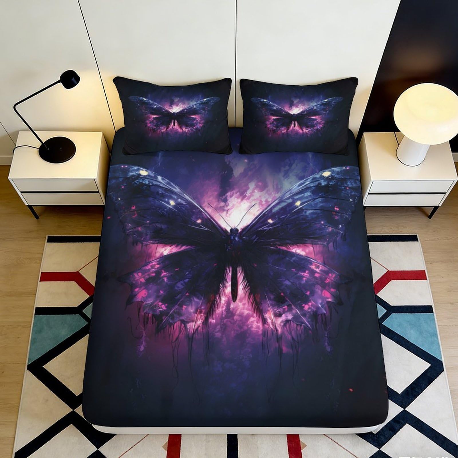 3D Printed Dream Butterfly Fitted Sheet Microfiber Deep Pocket Non-Slip Bedroom Bedding Fantasy Butterfly Mattress Fitted Cover Washable 200x200x25cm 90x200x25cm