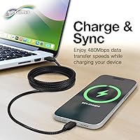 Vista 5 de BoxWave Cable compatible con Chuwi HiPad Air - Cable DirectSync PD (10 pies) - USB-C a USB-C (100 W), aleación de nailon trenzado tipo C larga carga