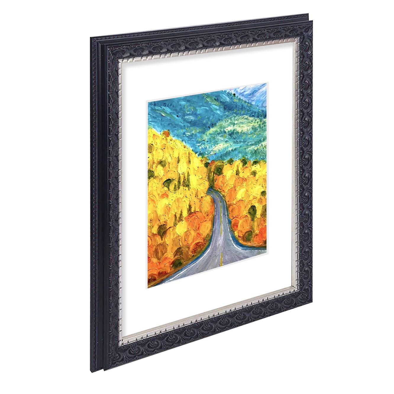 Golden State Art 11 x 14 Ornate Finition Cadre photo, avec tapis Ivoire pour 8 x 10 Photo et verre véritable 11x14 Black, Silver, Burgundy