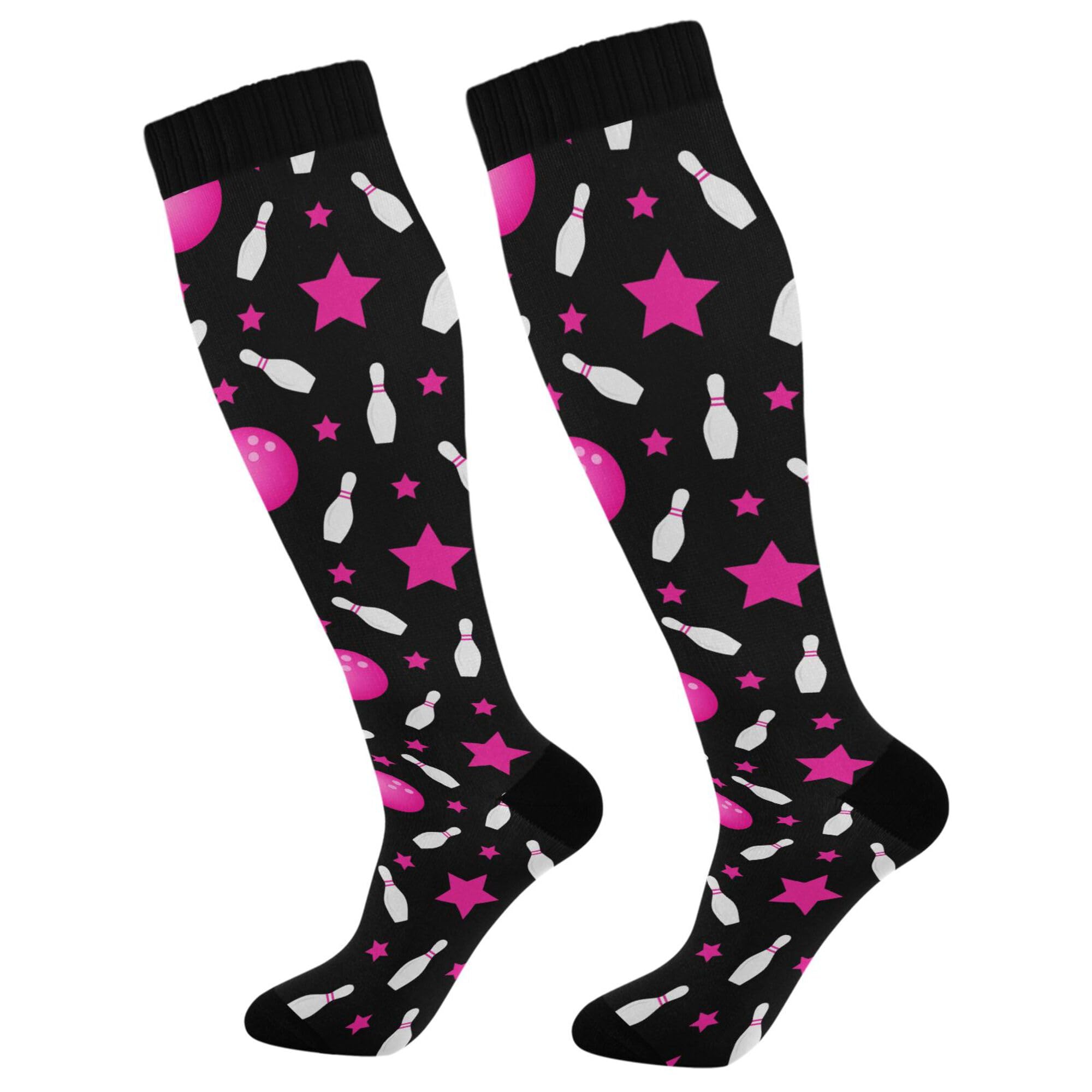 Fisyme Bowling Pink Stars Socks for Men Women Warm Comfort Athletic Crew Running Hiking Cycling Compression Socks