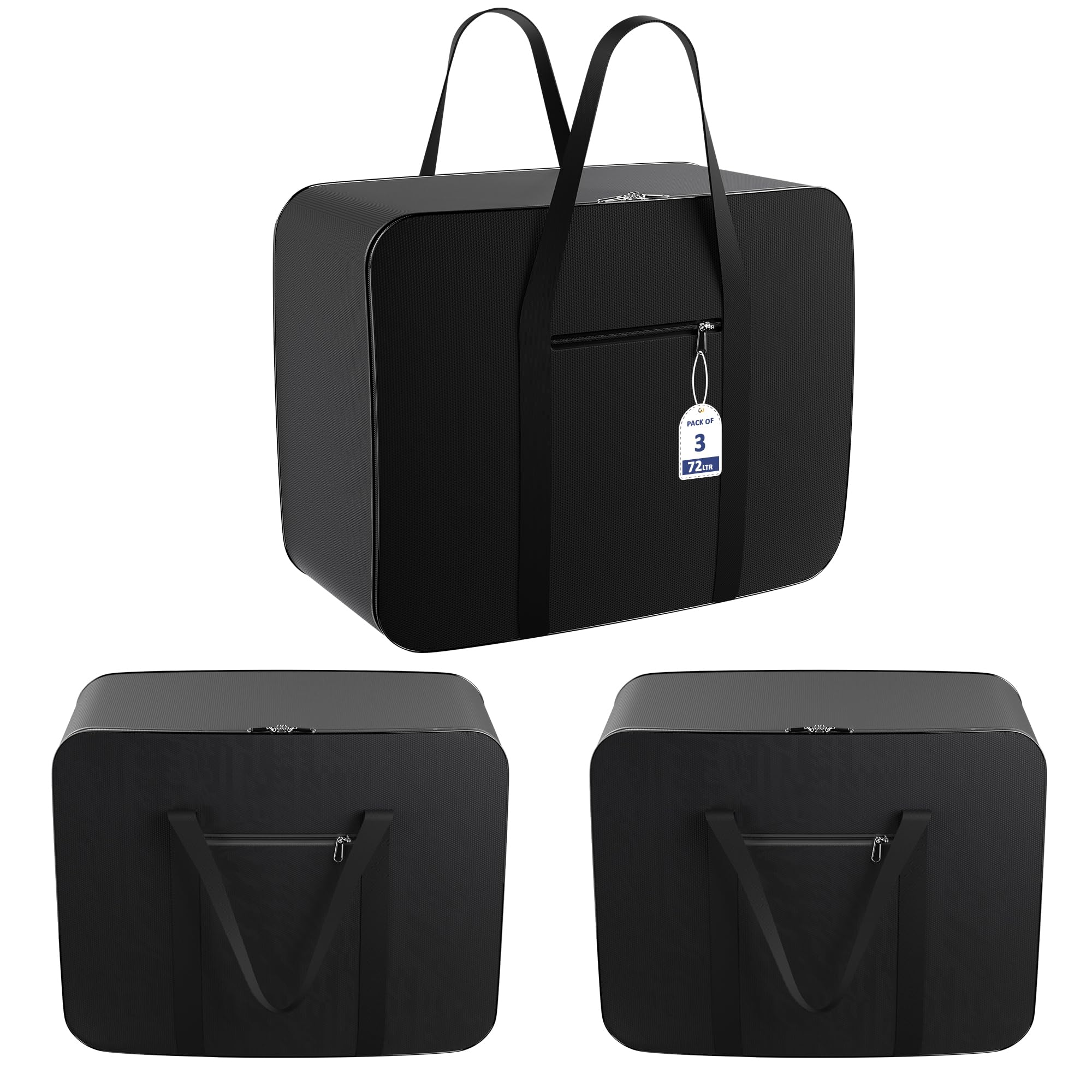 Kuber Industries Pack of 3 Storage Bag | Clothes Storage Bag | Rexine Underbed Storage Bag | Wardrobe Organizer for Blanket-Comforters | Foldable Attachi Bag with Handle | Large | Black-image-49