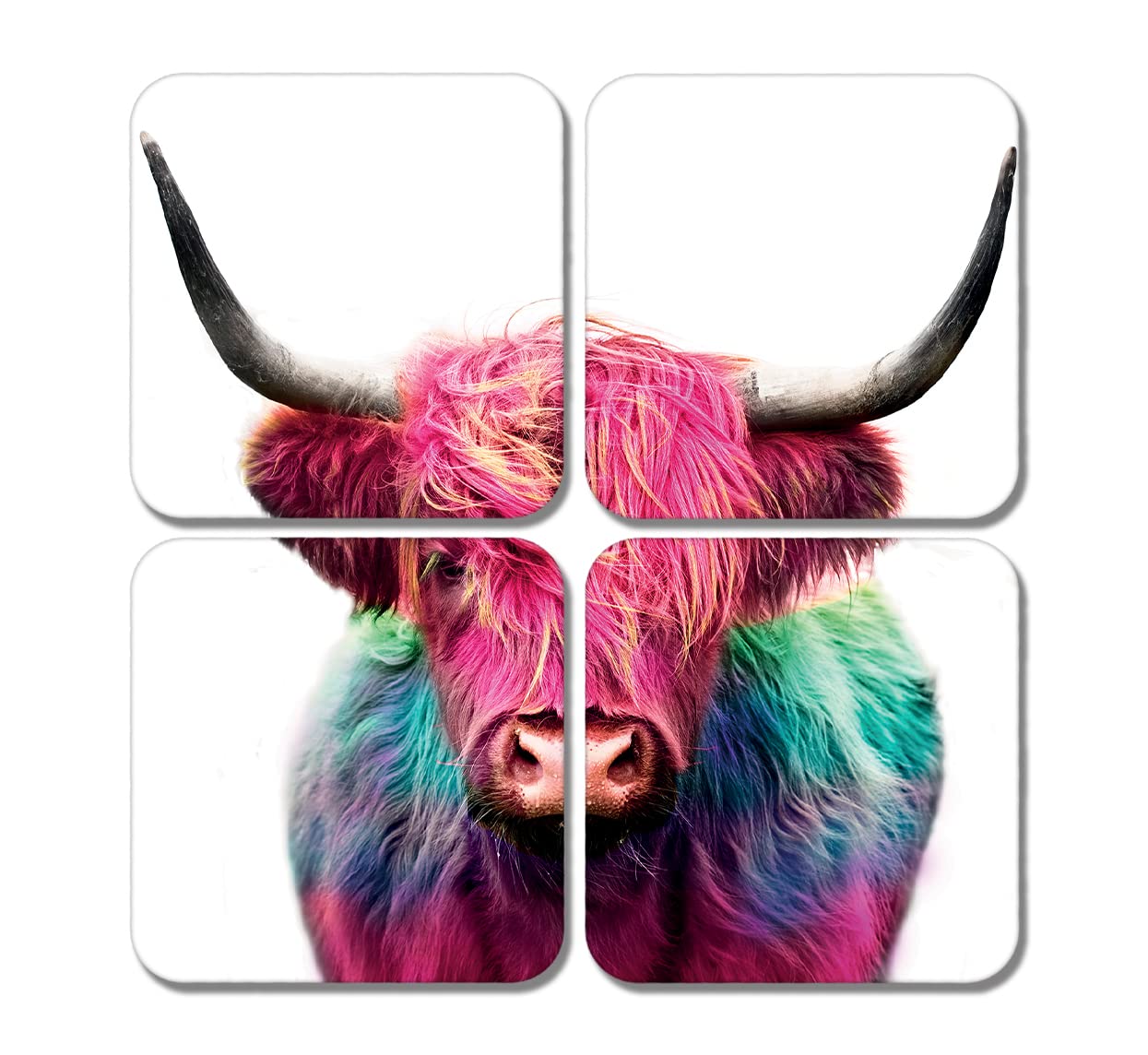 4 Sottobicchieri Con Mucca Delle Highland - Simpatico Regalo Con Bovino Scozzese Peloso, 9,5 Cm - 4