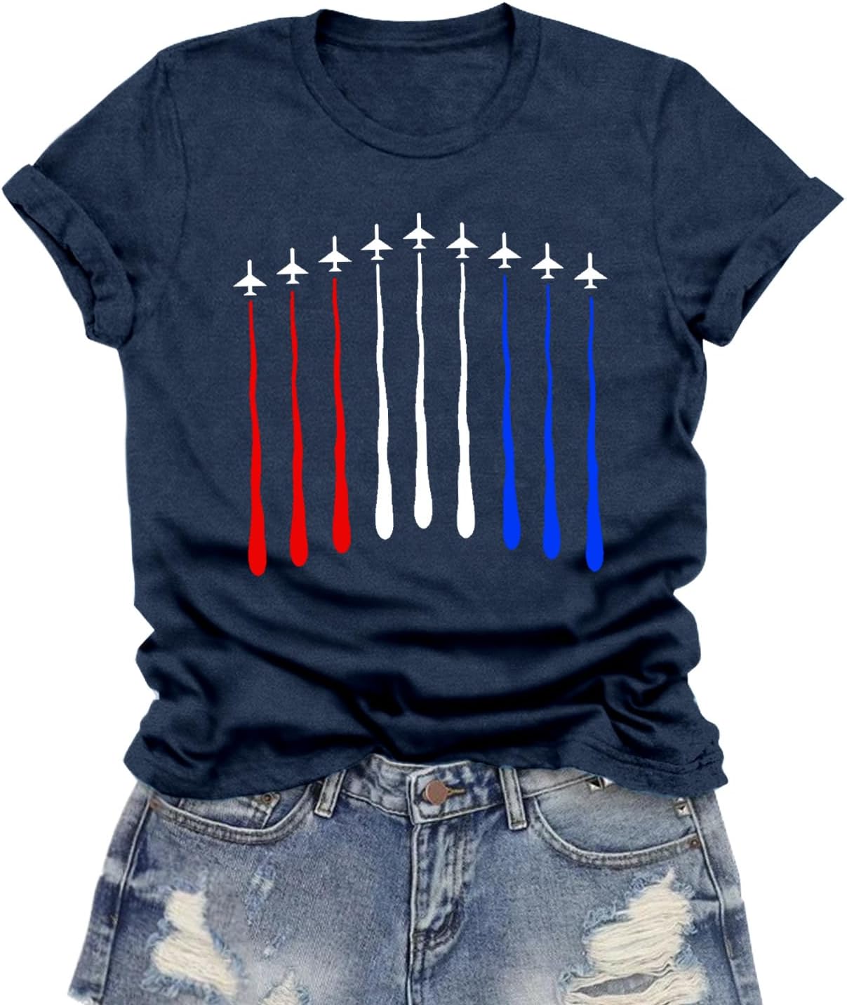 4th of July Shirts Women USA Patriotic T-Shirt American Flag Tee Tops