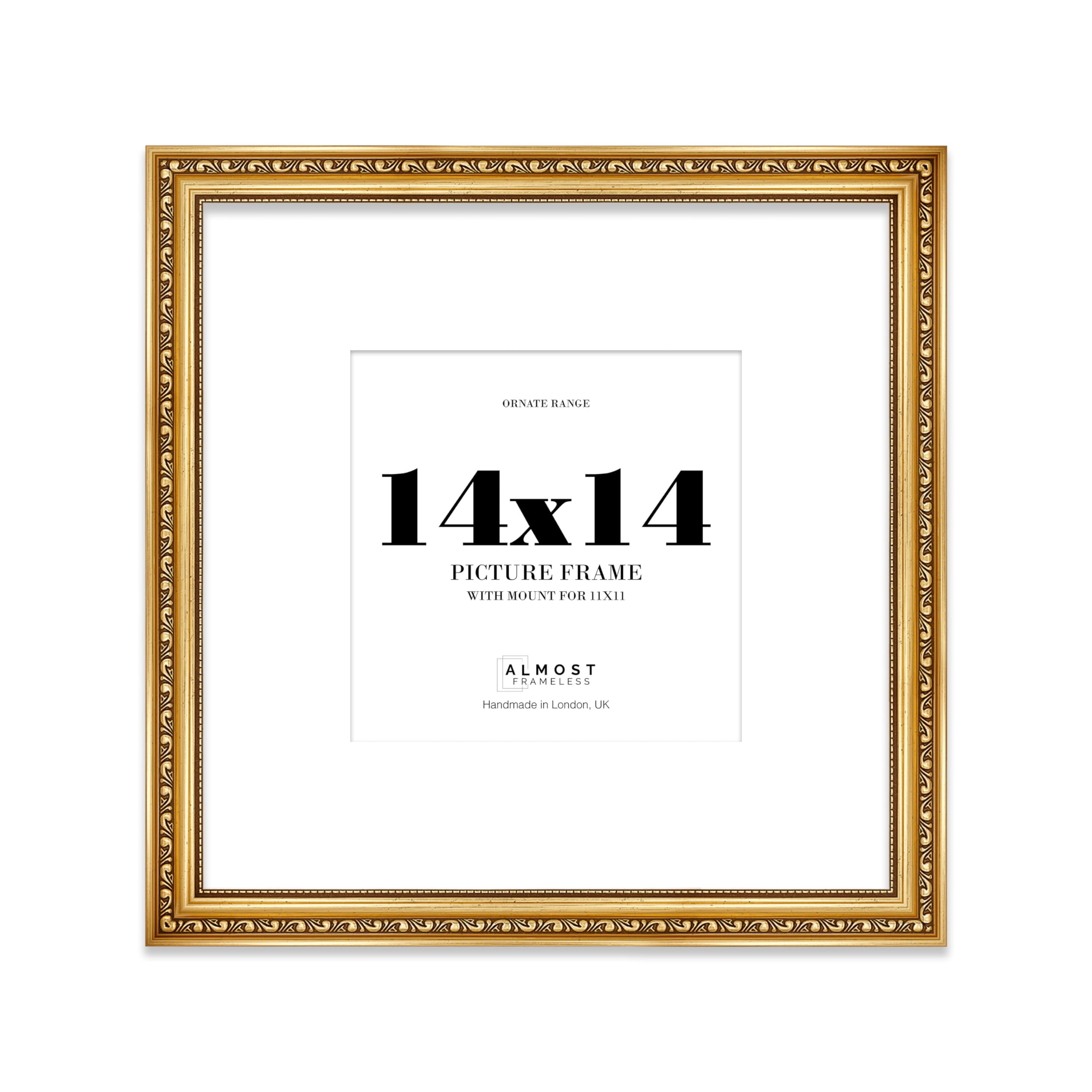 14x14 Gold Ornate Photo Frame With White Mat For 11x11 Picture, Ready to Hang or Stand, 1 Pack — image 1
