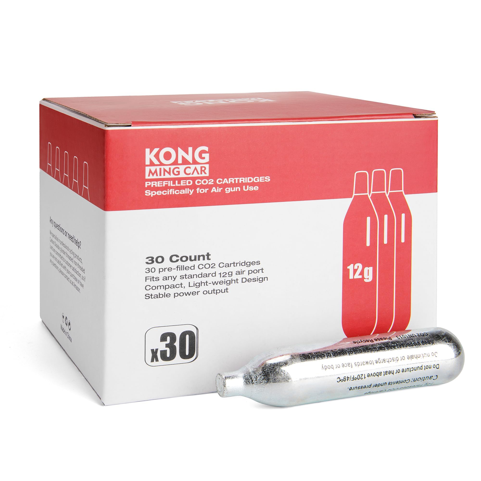 KONG MING CAR Co2 Capsules, High-Purity Compressed Gas CO2 Cartridge with Steel Shell, Oil-Free & Anti-Leak Design for Pneumatic Devices & Accessories (8g/12g) (12g30p)
