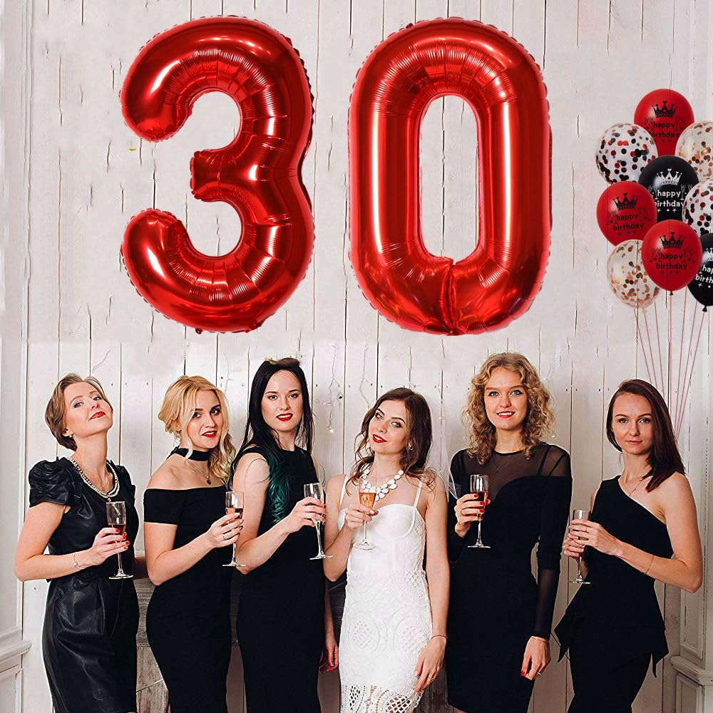 Rosso 25 Anni Donna Palloncini - Decorazione Compleanno Nero E Rosso