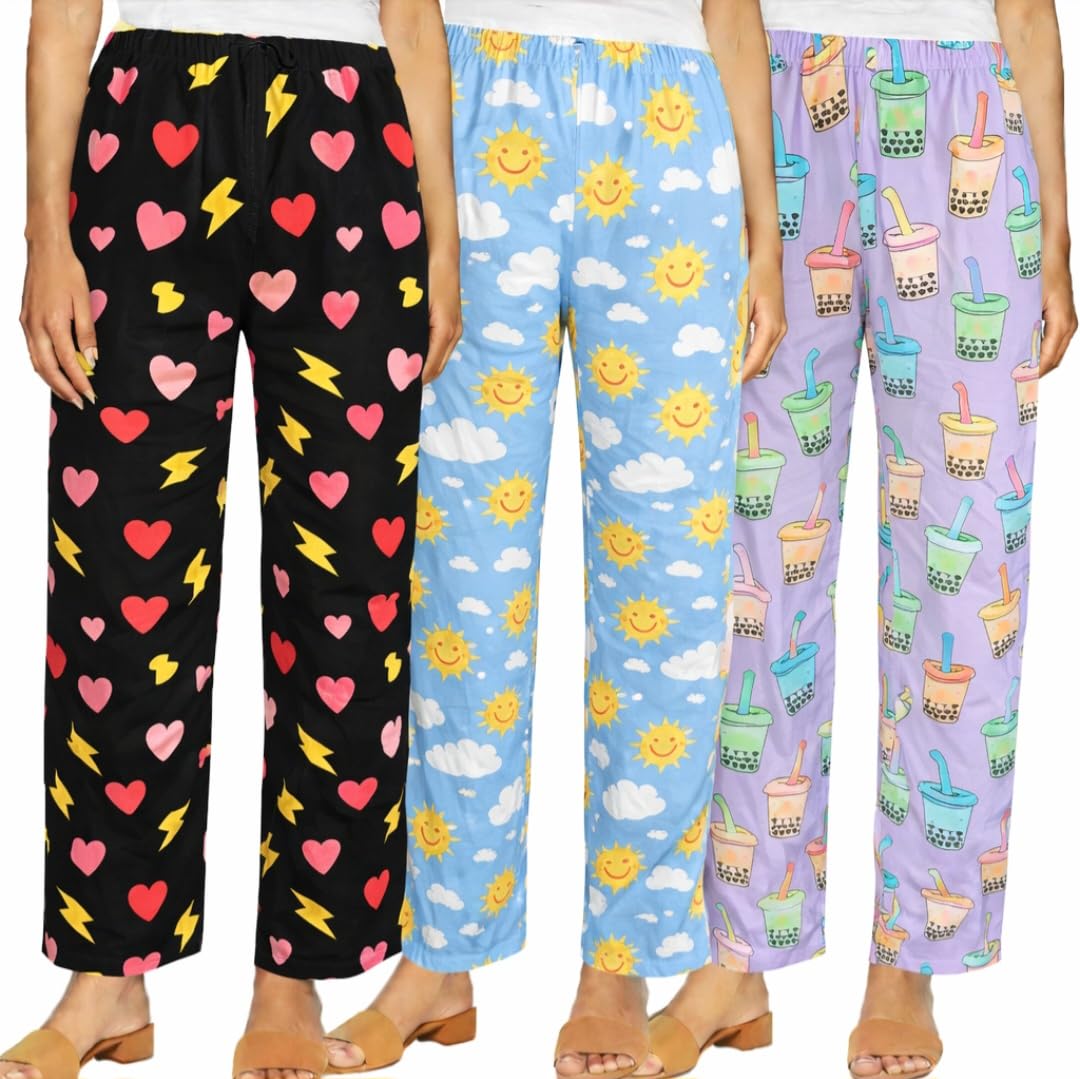 ladywillington Womens Track Pant Lower Fully Stretchable Free Size Cotton Printed Pyjama/Lounge Wear –Soft Cotton Night Wear/Payjama for Women(Pack of 3 Pcs) Prints May Vary (Assorted Pyjama)-picture-16