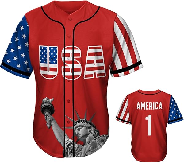 USA Red Baseball Jersey Stitched America Shirts Sports Uniform Embroidered #1 Gift for Men and Women (Small-3XL)