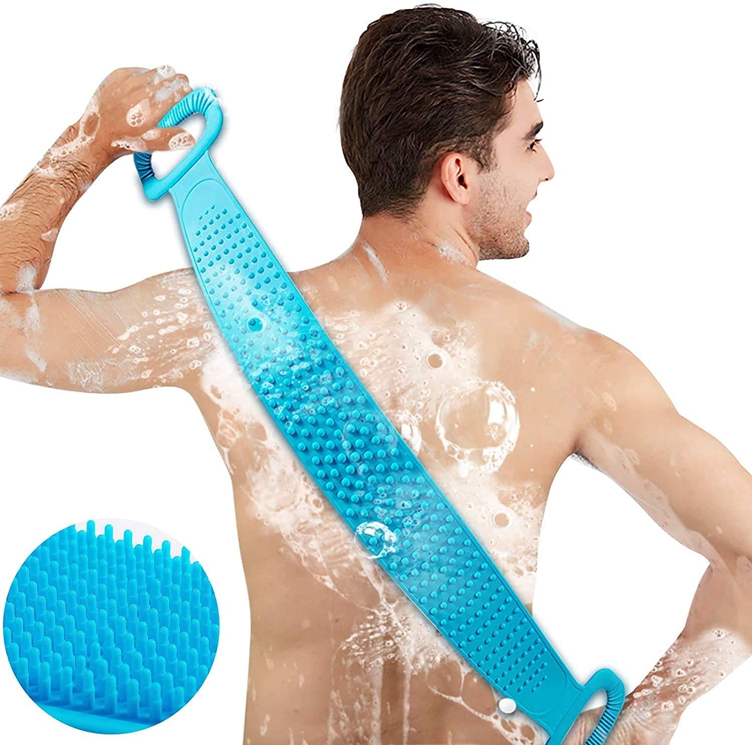 Silicone Body Back Scrubber Bath Brush Washer For Dead Skin Removal Mens Womens Double Side Brush Belt For Shower Exfoliating Belt, Easy to Clean, Lathers Well (Multicolor)-image-18