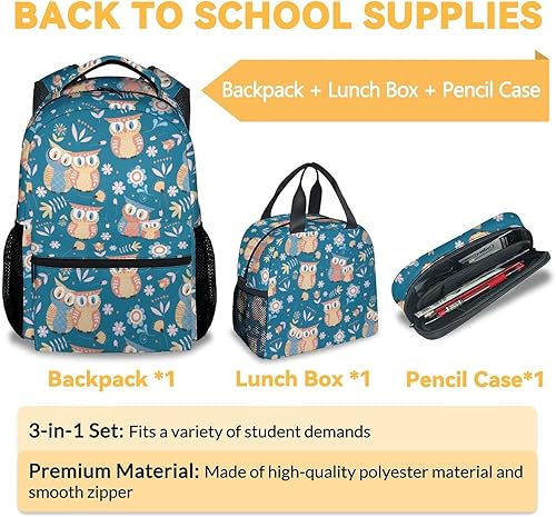 Miniatura 3 de COOPASIA Mochila escolar de búho para niñas y niños, mochila con temática de búhos de 16 pulgadas con correas ajustables, duradera, ligera, Búho1-2,