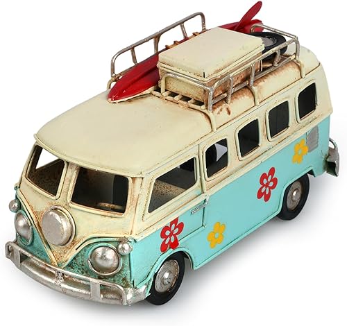 Camper Van Modelo 6.3 pulgadas Retro Clásico Estilo Metal Playa Autobús Hippie Vehículo Decoración del Hogar - Sorpresa Ideal Cumpleaños - Azul