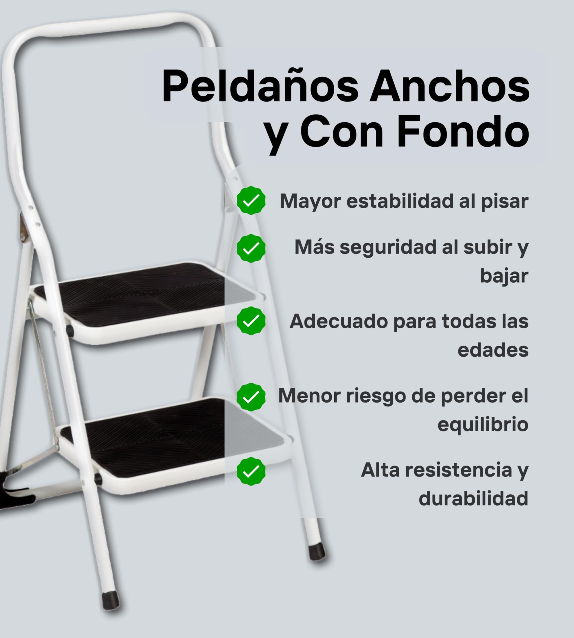 Escalera Plegable de Acero 2 Peldaños Extra Anchos - Fabricado en Europa - 2 Brochas de Regalo | Seguridad Mejorada, Antideslizante, Robusta, Fácil Almacenamiento