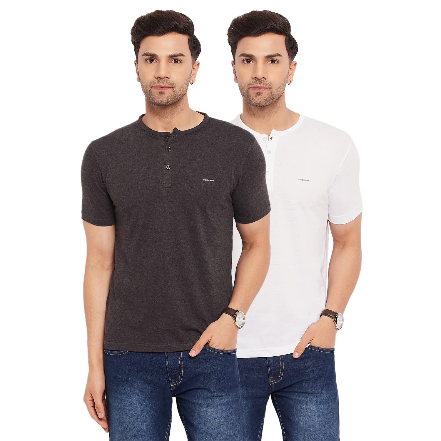 Orewa by OKANE Men's Solid Henley Neck Half Sleeves Cotton T-Shirt (Pack of 2)