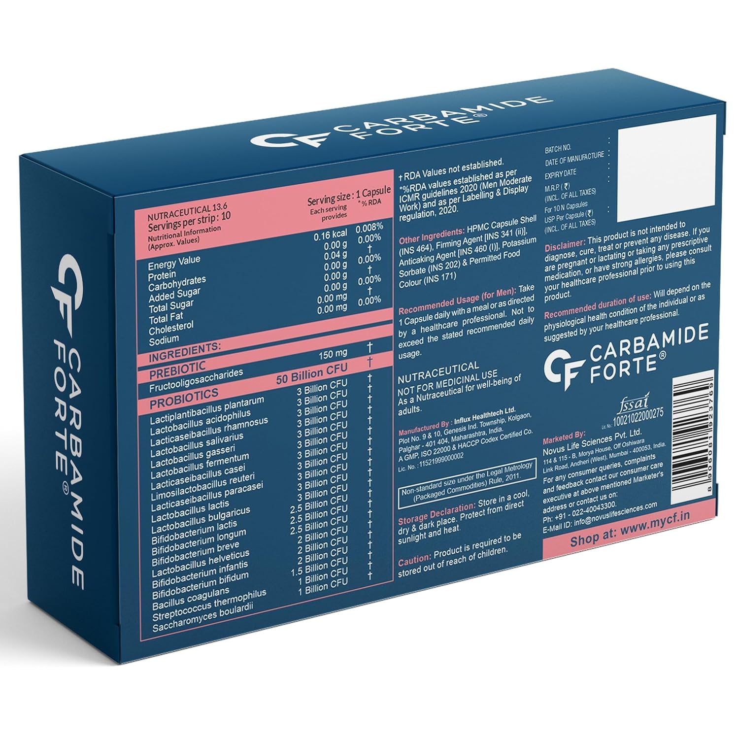 Carbamide Forte Probiotics Supplement 50 Billion CFU Gut Health Supplements with Probiotic - Gut Cleanse with Prebiotics and Probiotics – 10 Capsules — Amazon image 8