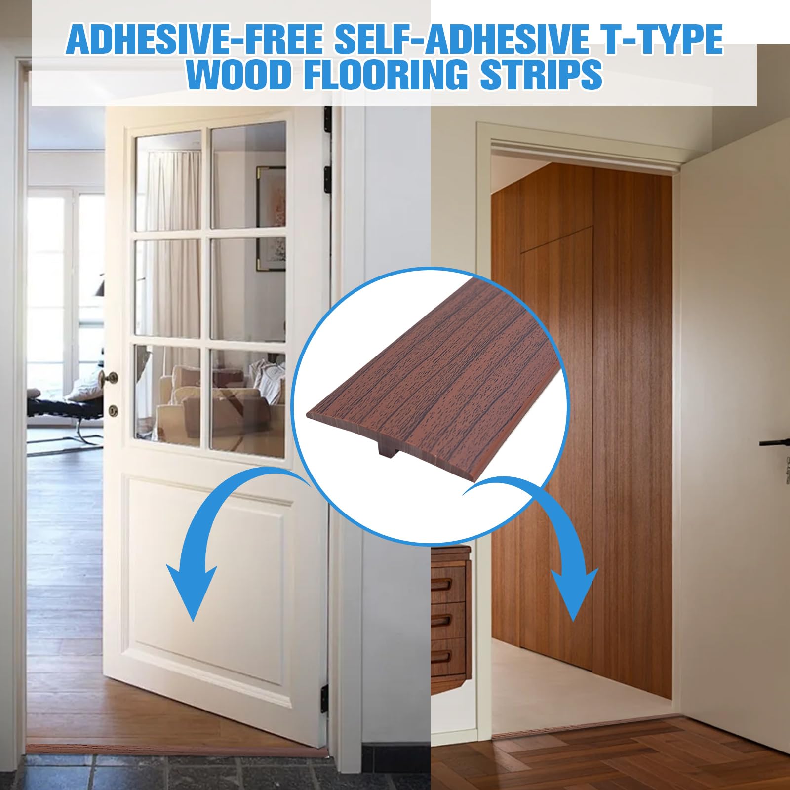 Perfil de transición autoadhesivo, ancho de 50 mm, autoadhesivo, tira de transición de PVC en T, flexible en forma de T, tiras de transición para laminado/MDF y suelos de madera (nogal, 5 m)