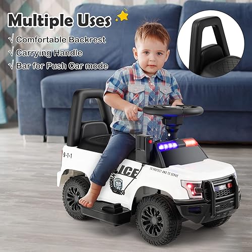 Miniatura 9 de GLACER Coche de policía para niños, auto de juguete eléctrico a batería de 6 V con megáfono real, música, luces intermitentes de sirena y faros,