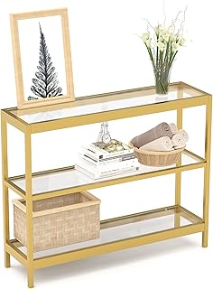 Evajoy Console Table, 35" Entryway Table with 3 Tiers, Foyer Tables, Open Glass Sofa Table for Living Room, Foyer, Entryway, Bedroom, Hallway