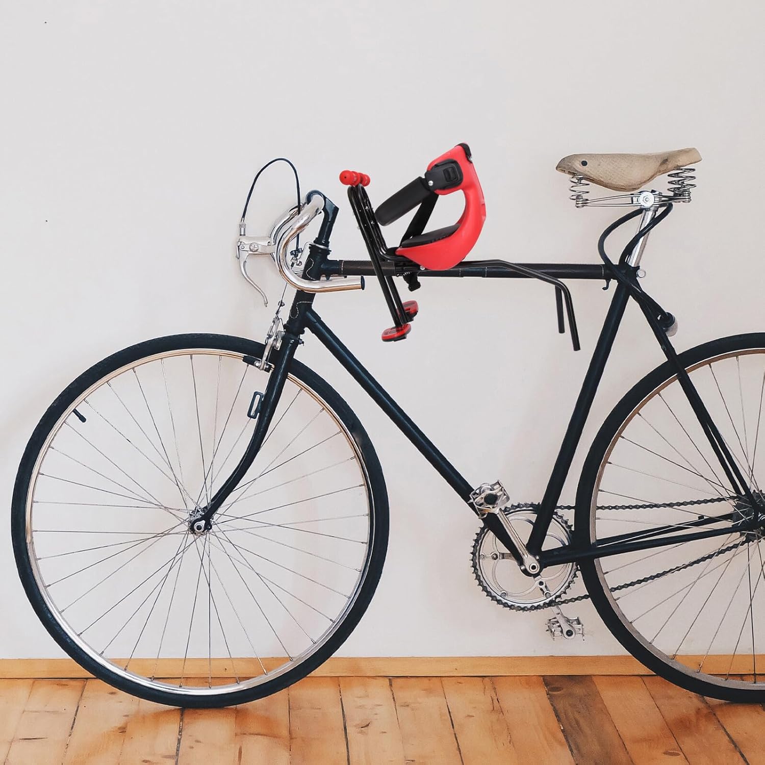 Luxshiny Adjustable Bike Safety Seat with Thickened Back Support and Foldable Pedal for Ages Detachable Anti-Shock Handrail Front Mounted Seat for Foldable Road Bikes Red Random Color