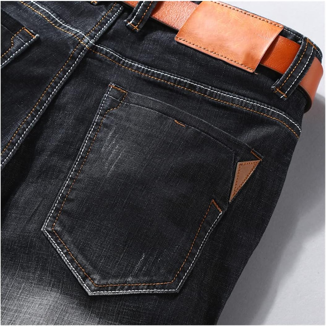 KEHAIOO Men Denim Shorts Summer Thin Section Elastic Force Slim Fit Short Jeans Black Blue