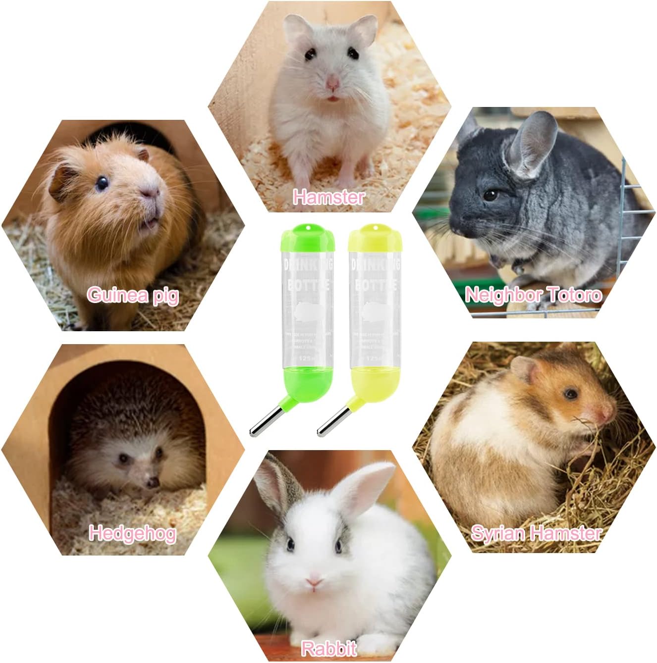 QUACOWW 2 Pieces Small Animal Water Bottle, Guinea Pig Water Bottle No