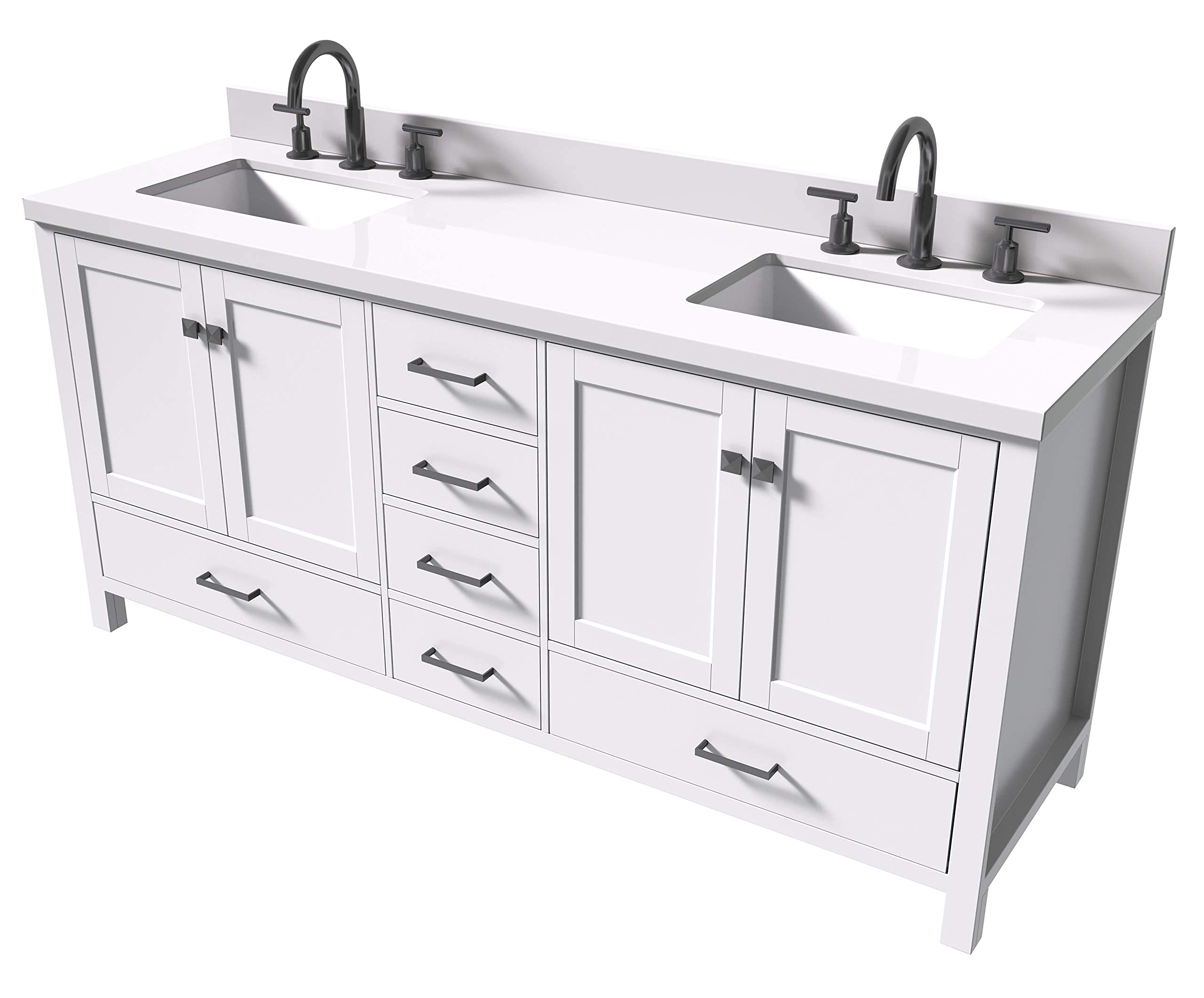 ARIEL Cambridge White Double Sink Bathroom Vanity 73" w/ 1.5" Edge Pure