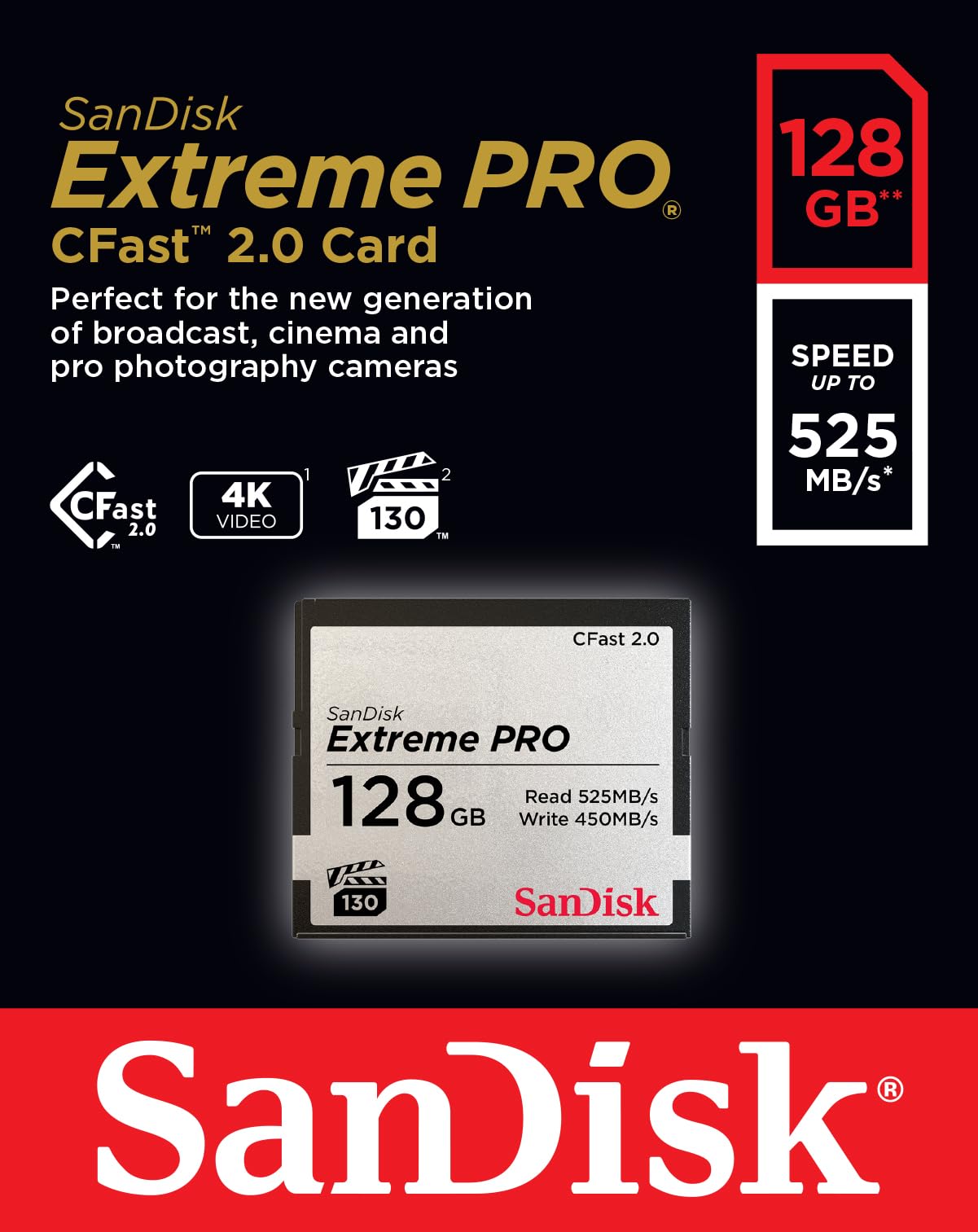 SanDisk 128GB Extreme Pro CFast 2.0 Memory Card (SDCFSP-128G-G46D