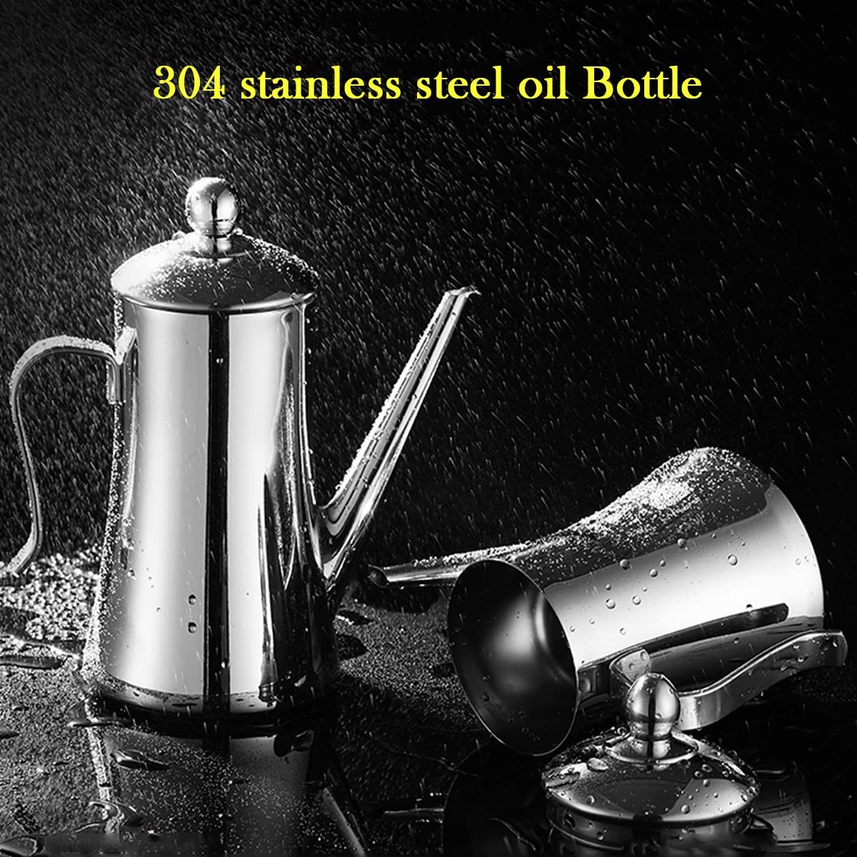 Dispensatrice Di Olio In Acciaio Inox Bottiglia Di Olio D'oliva Per Cucina,Olio Aceto Salsa Di Soia Contenitore Di Stoccaggio Con Coperchio, Bottiglia Olio Che Versa Senza Sgocciolare ( Color : Black