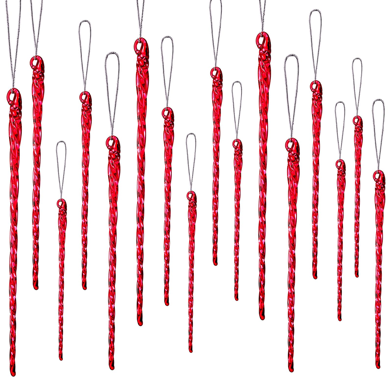 Boao Glass Icicle 3.5-7.8 Inch Twisted Glass Icicle Christmas Ornaments Hanging Decorations(Red,54 Pcs)